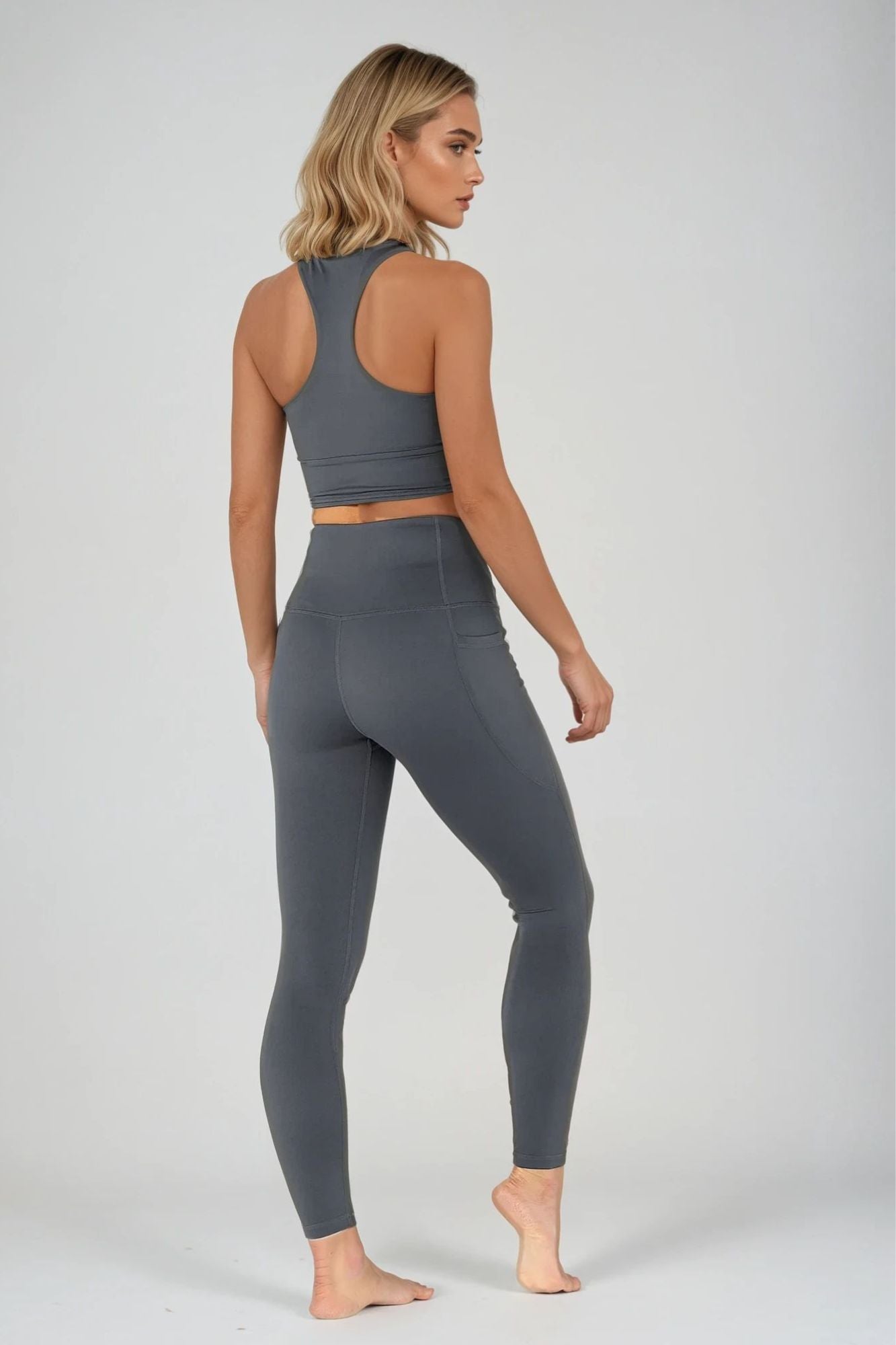 7/8 Sculpting High Waisted Pocket Legging Slate Grey - Born Nouli