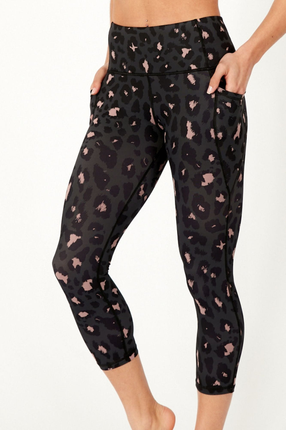 Blush Leopard High Waisted 7/8 Pocket Legging - Born Nouli