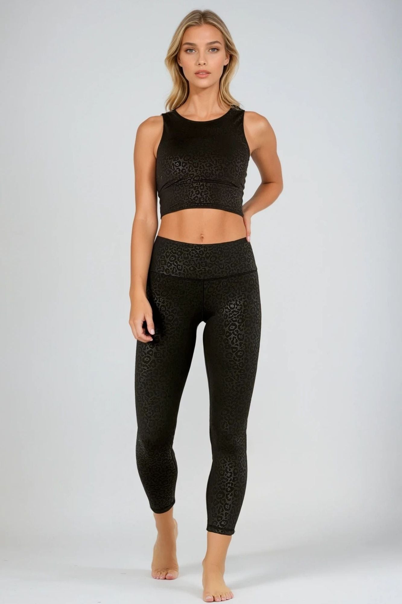 Jet Leopard High Waisted Legging 7/8 Length - Born Nouli