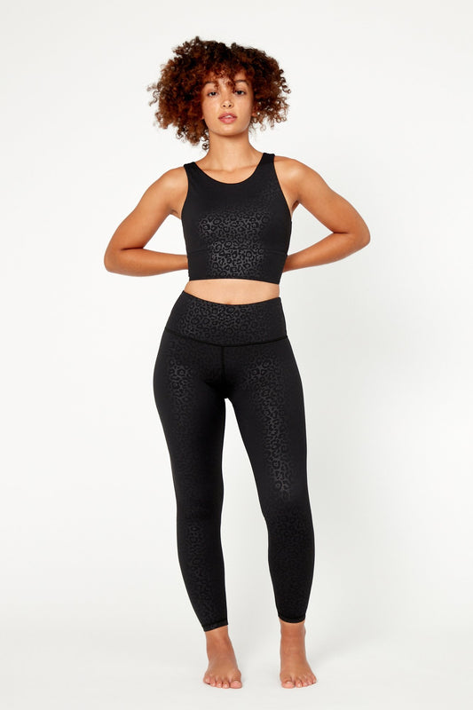 Full Length Leopard Print Leggings in Black with High Rise Waist by Born Nouli