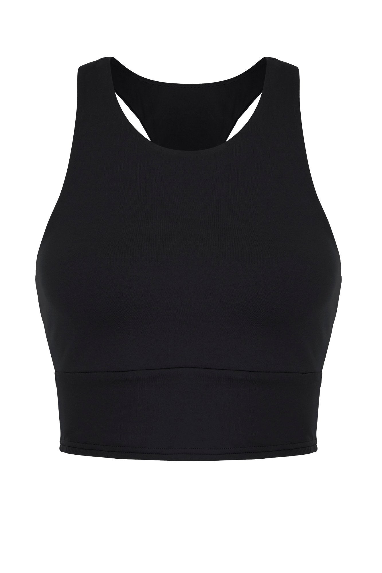 Longline Black Crop Bra with Removable Padding and Full Coverage by Born Nouli