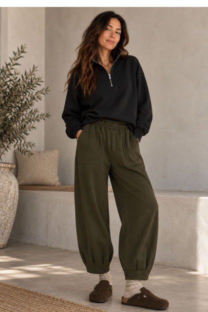 Sloane Relaxed Barrel Leg Trouser Bark