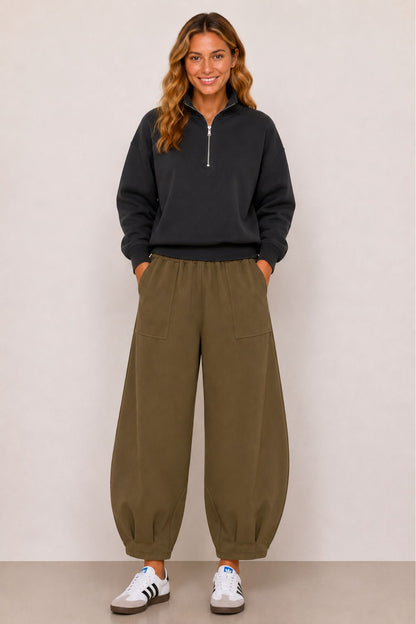 Sloane Relaxed Barrel Leg Trouser Olive