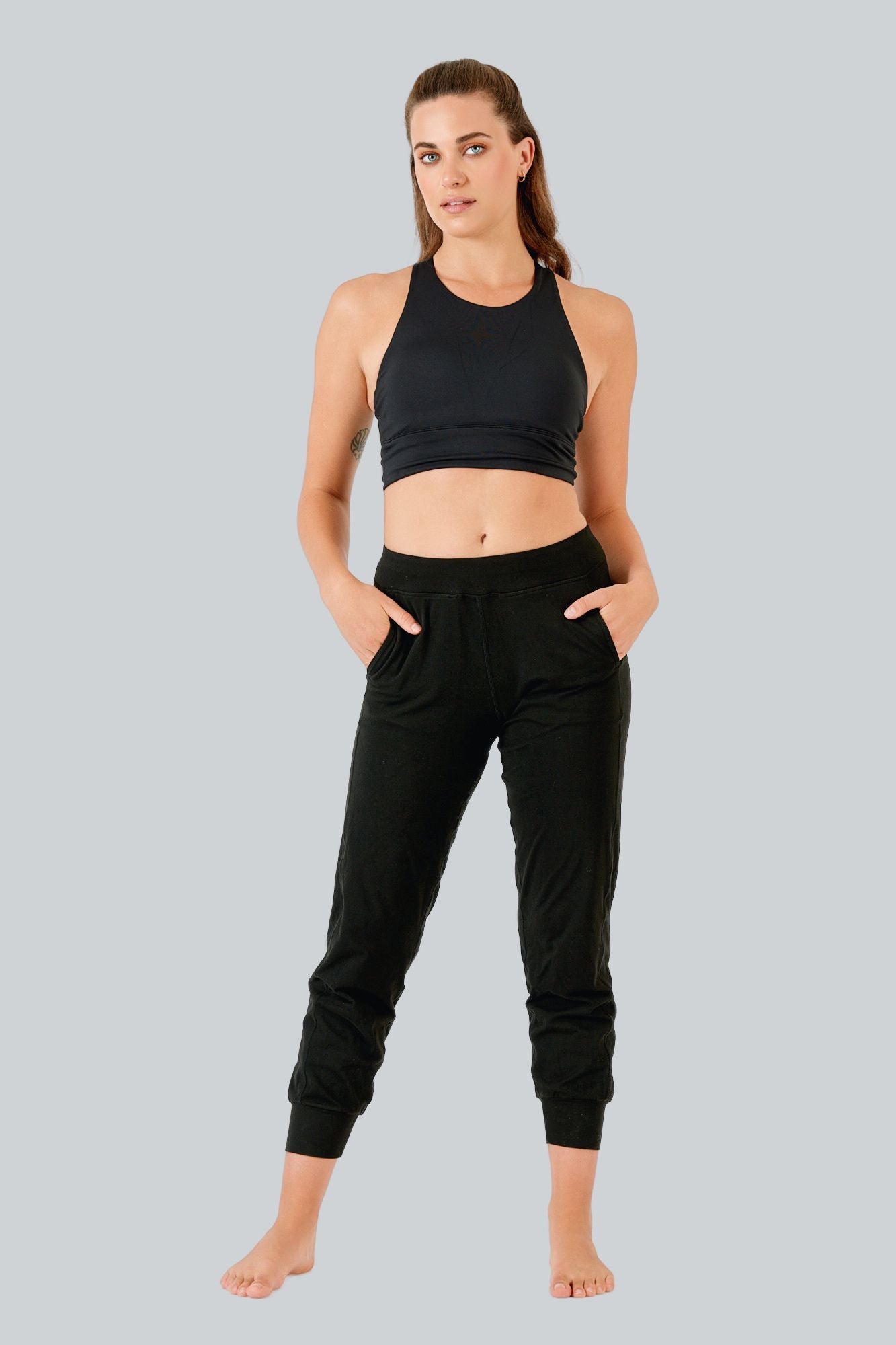 All Day Cuffed Yoga Pant Black - Born Nouli