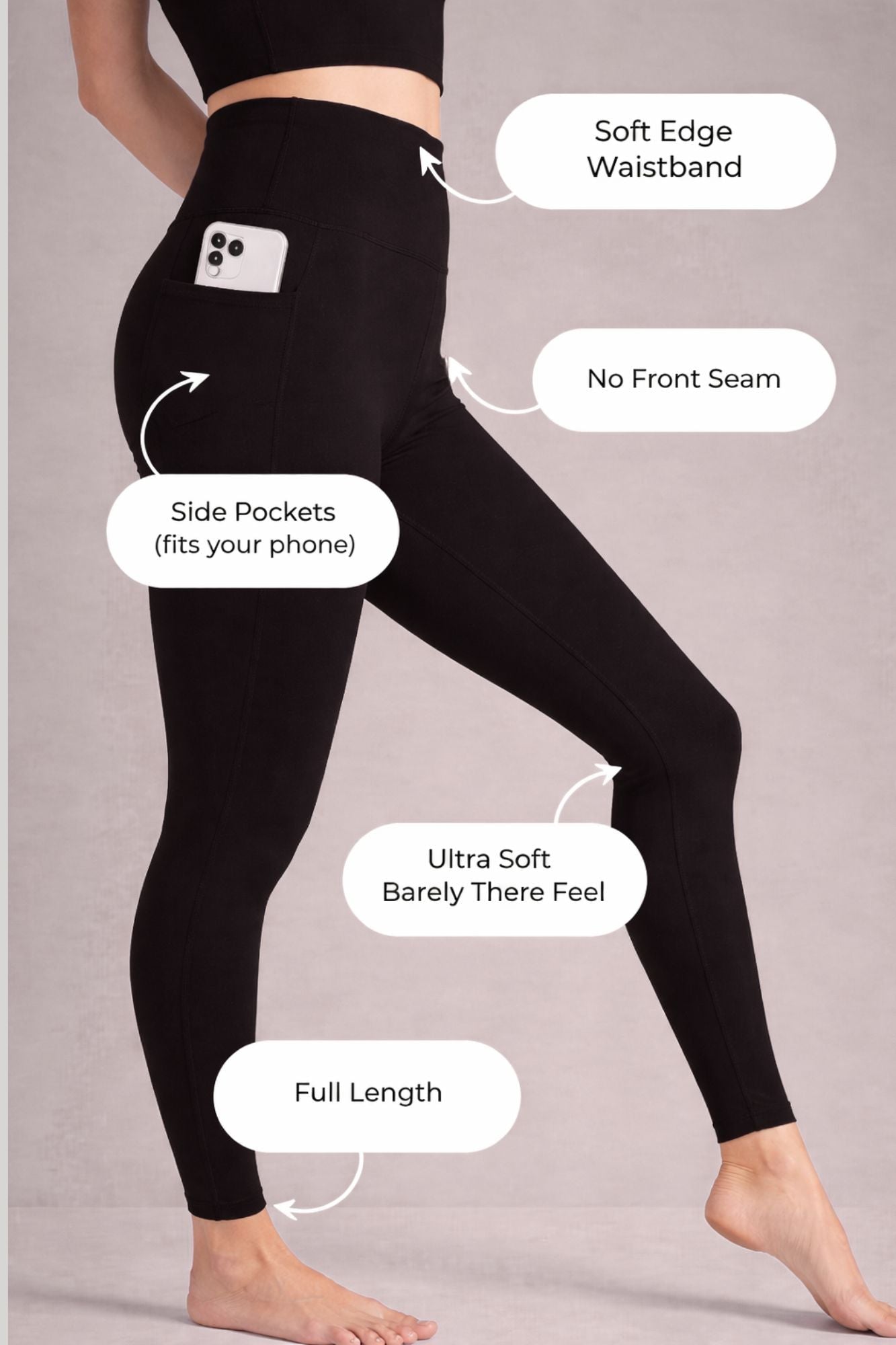 Elevate Side Pocket Full Length Legging Black - Born Nouli