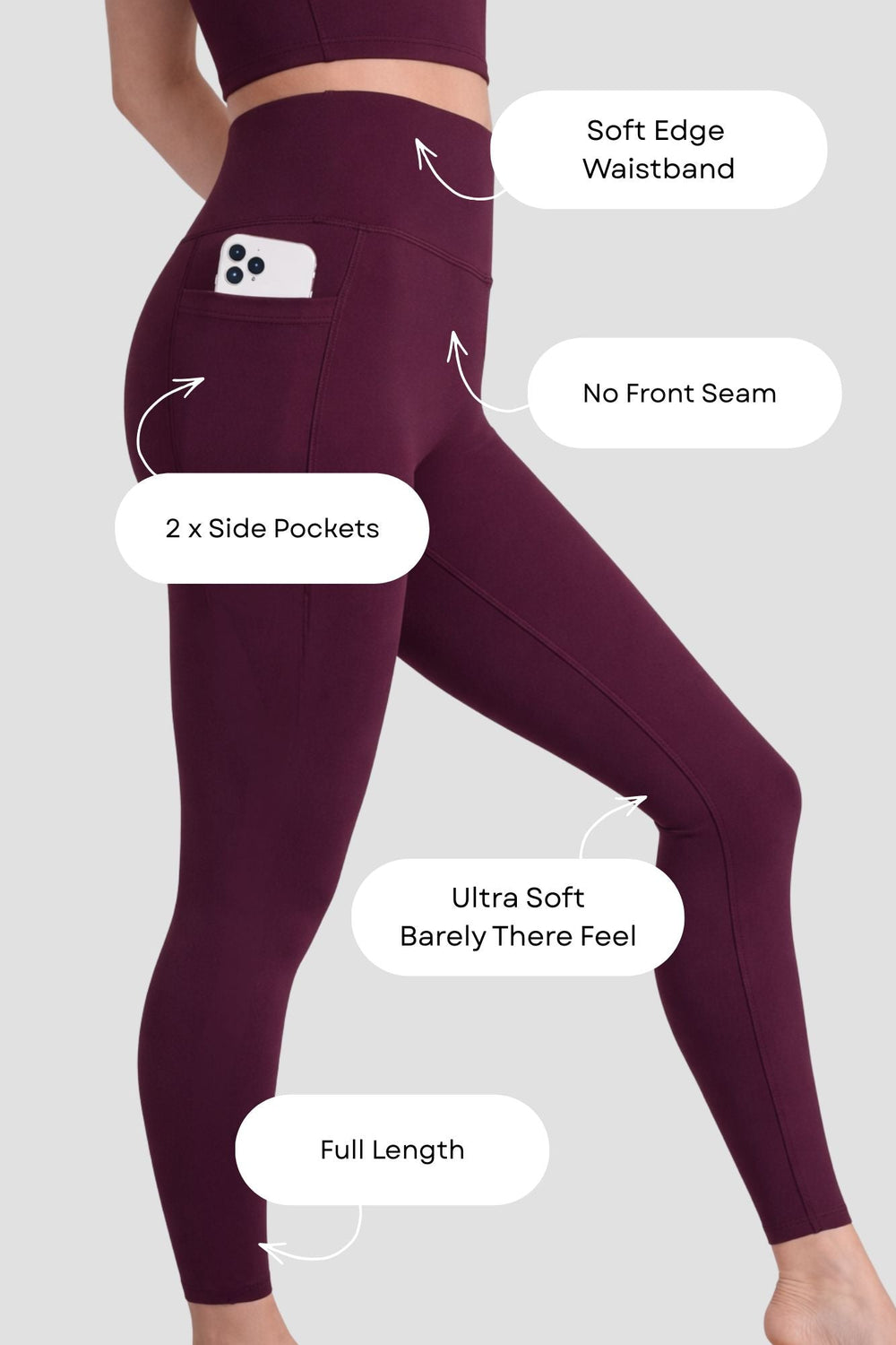 Elevate Side Pocket Full Length Legging Black Cherry - Born Nouli