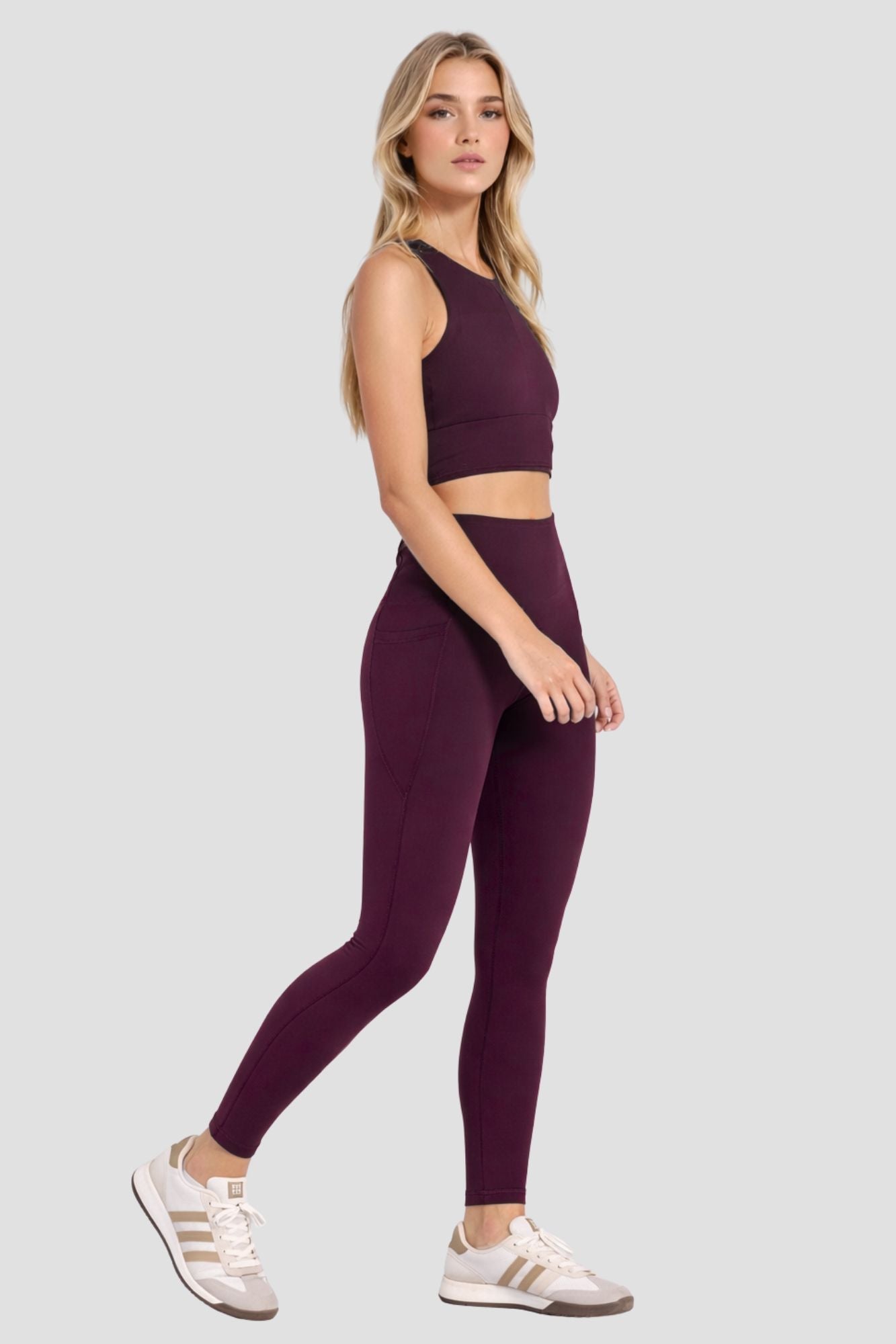 Elevate Side Pocket Full Length Legging Black Cherry - Born Nouli