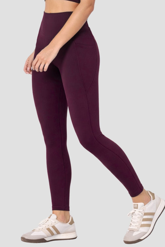 Elevate Side Pocket Full Length Legging Black Cherry - Born Nouli