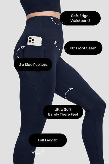 Elevate Side Pocket Full Length Legging Midnight - Born Nouli