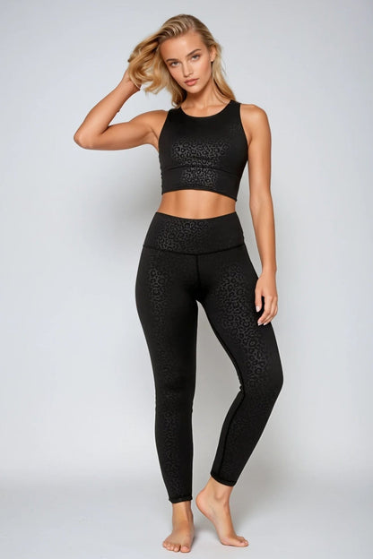 Leggings noirs à imprimé léopard - Yoga, gym, vêtements de sport - France Leggings noirs à imprimé léopard - Yoga, gym, vêtements de sport - France