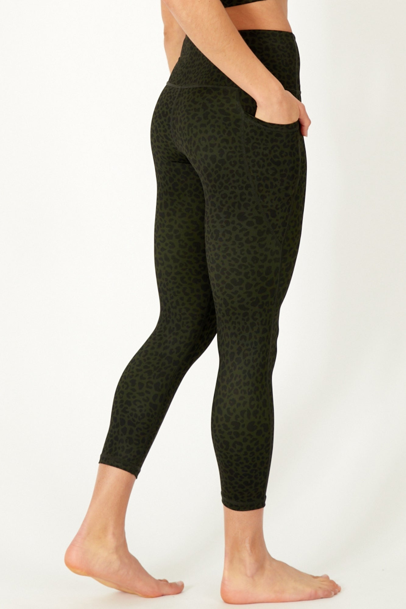 Olive Leopard High Waisted 7/8 Pocket Legging - Born Nouli