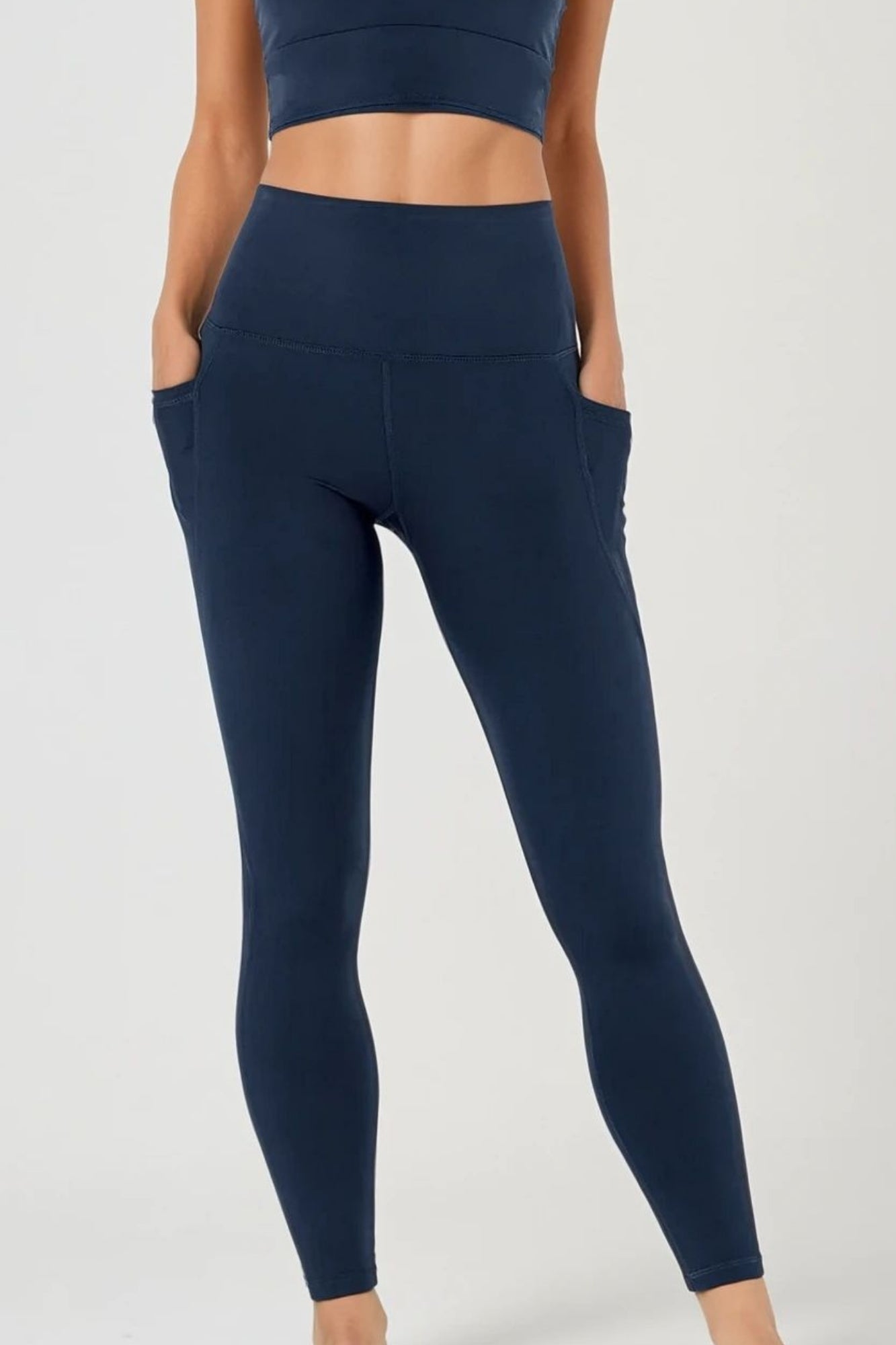 Sculpting High Waisted Full Length Pocket Legging Navy - Born Nouli