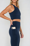 Sculpting High Waisted Full Length Pocket Legging Navy - Born Nouli