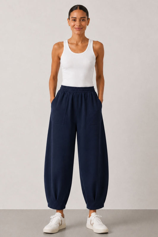 Sloane Relaxed Barrel Leg Trouser Navy - Born Nouli