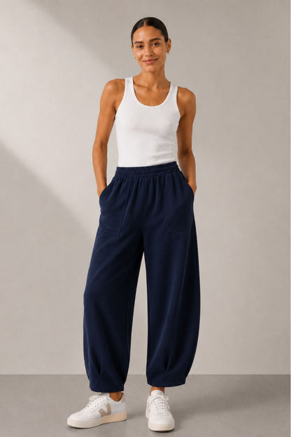 Sloane Relaxed Barrel Leg Trouser Navy - Born Nouli
