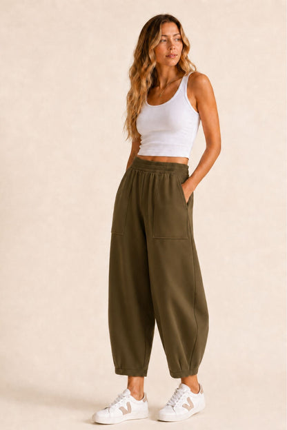 Sloane Relaxed Barrel Leg Trouser Olive - Born Nouli