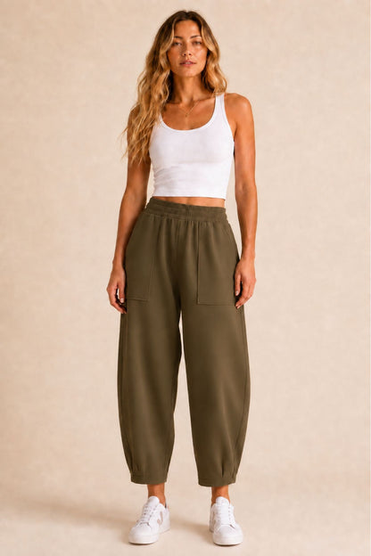 Sloane Relaxed Barrel Leg Trouser Olive - Born Nouli