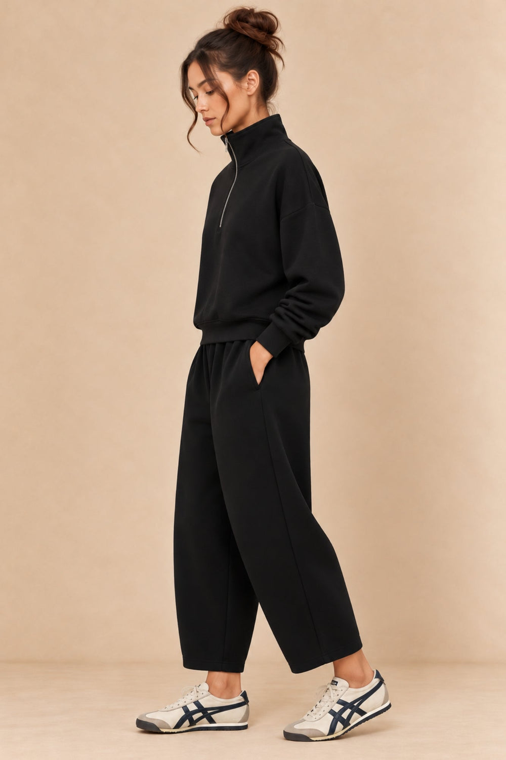 Supersoft Barrel Leg Trouser Black - Born Nouli