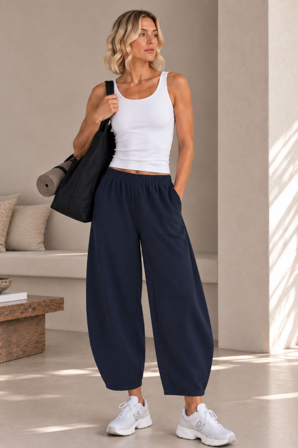 Supersoft Barrel Leg Trouser Navy - Born Nouli