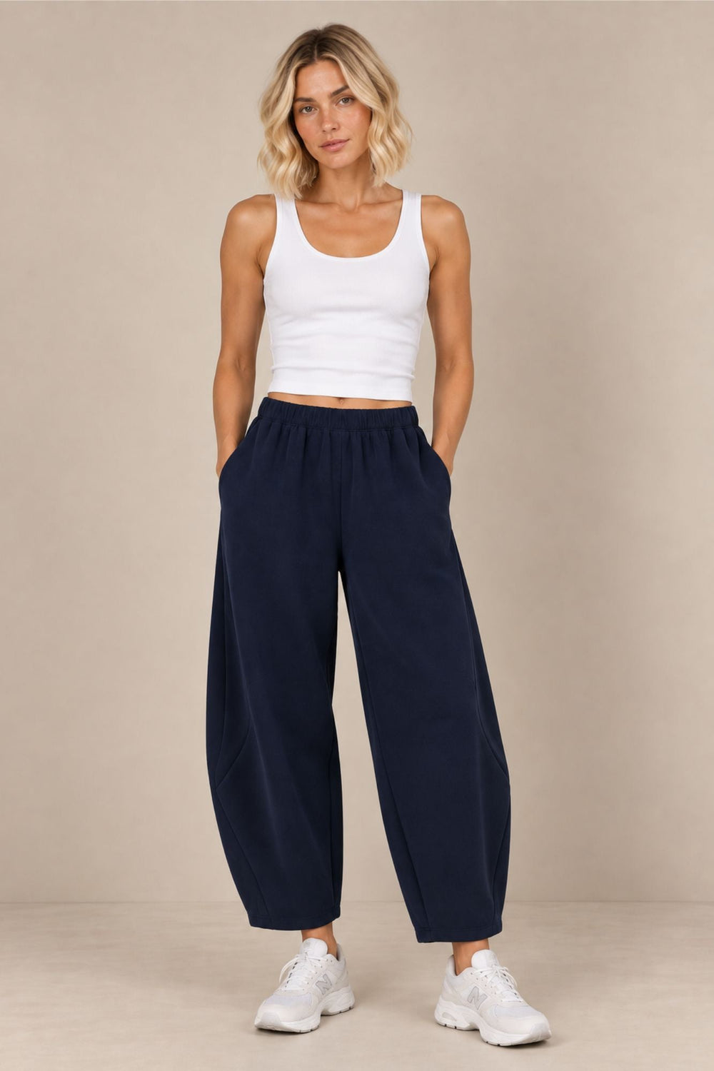 Supersoft Barrel Leg Trouser Navy - Born Nouli