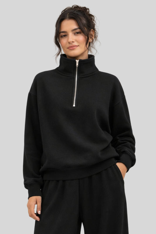 Supersoft Half Zip Sweatshirt Black - Born Nouli