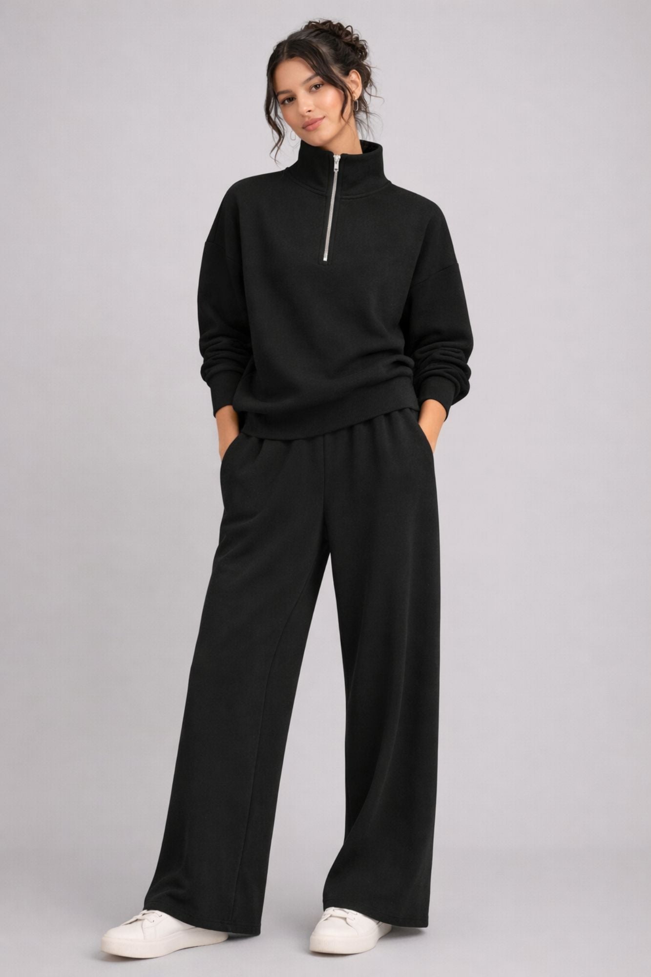 Supersoft Half Zip Sweatshirt Black - Born Nouli