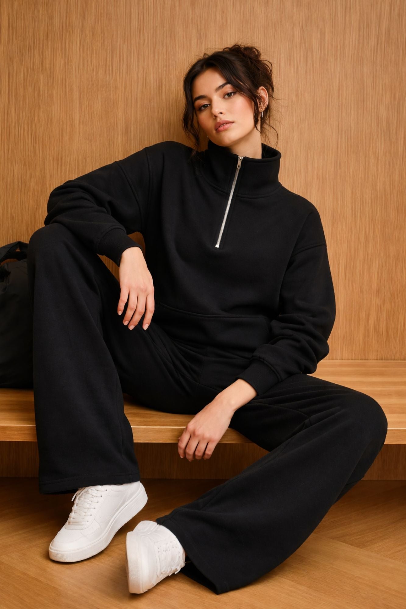 Supersoft Half Zip Sweatshirt Black - Born Nouli