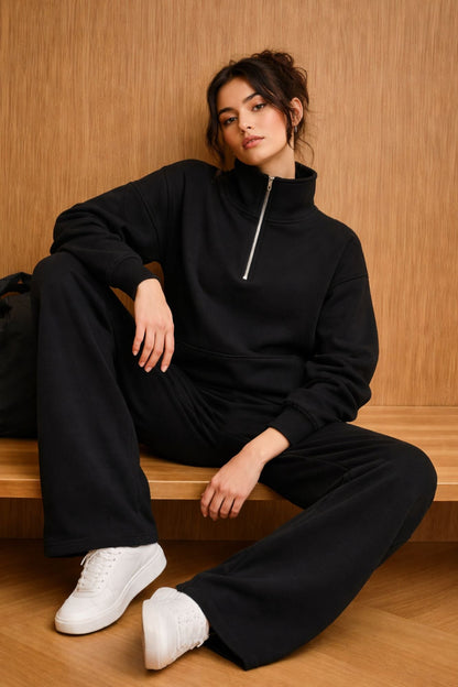 Supersoft Half Zip Sweatshirt Black - Born Nouli