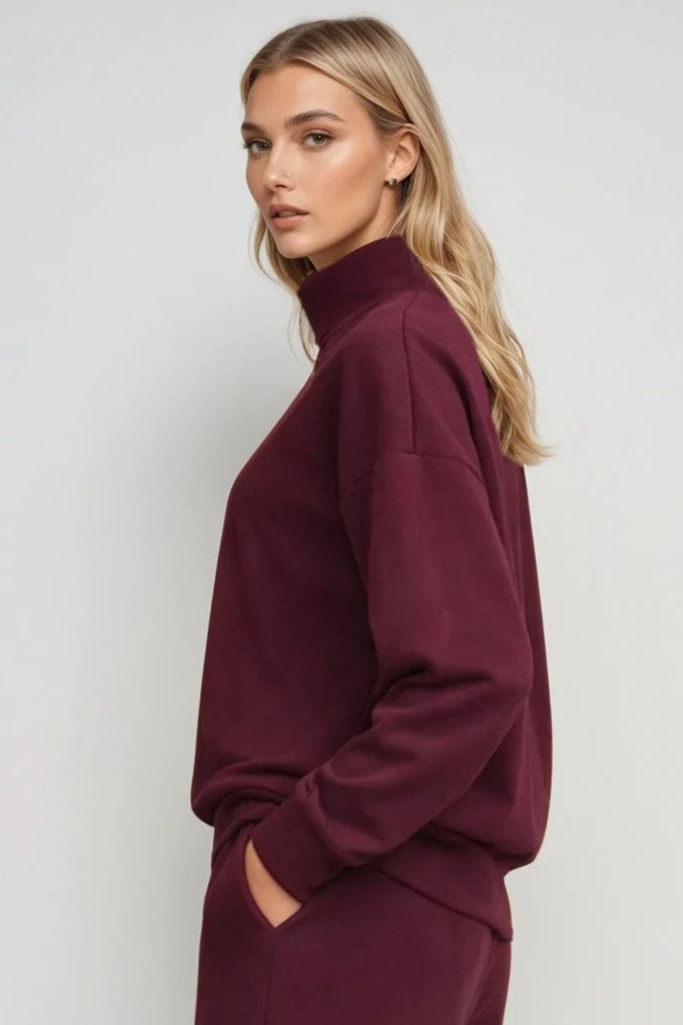 Supersoft Half Zip Sweatshirt Black Cherry - Born Nouli