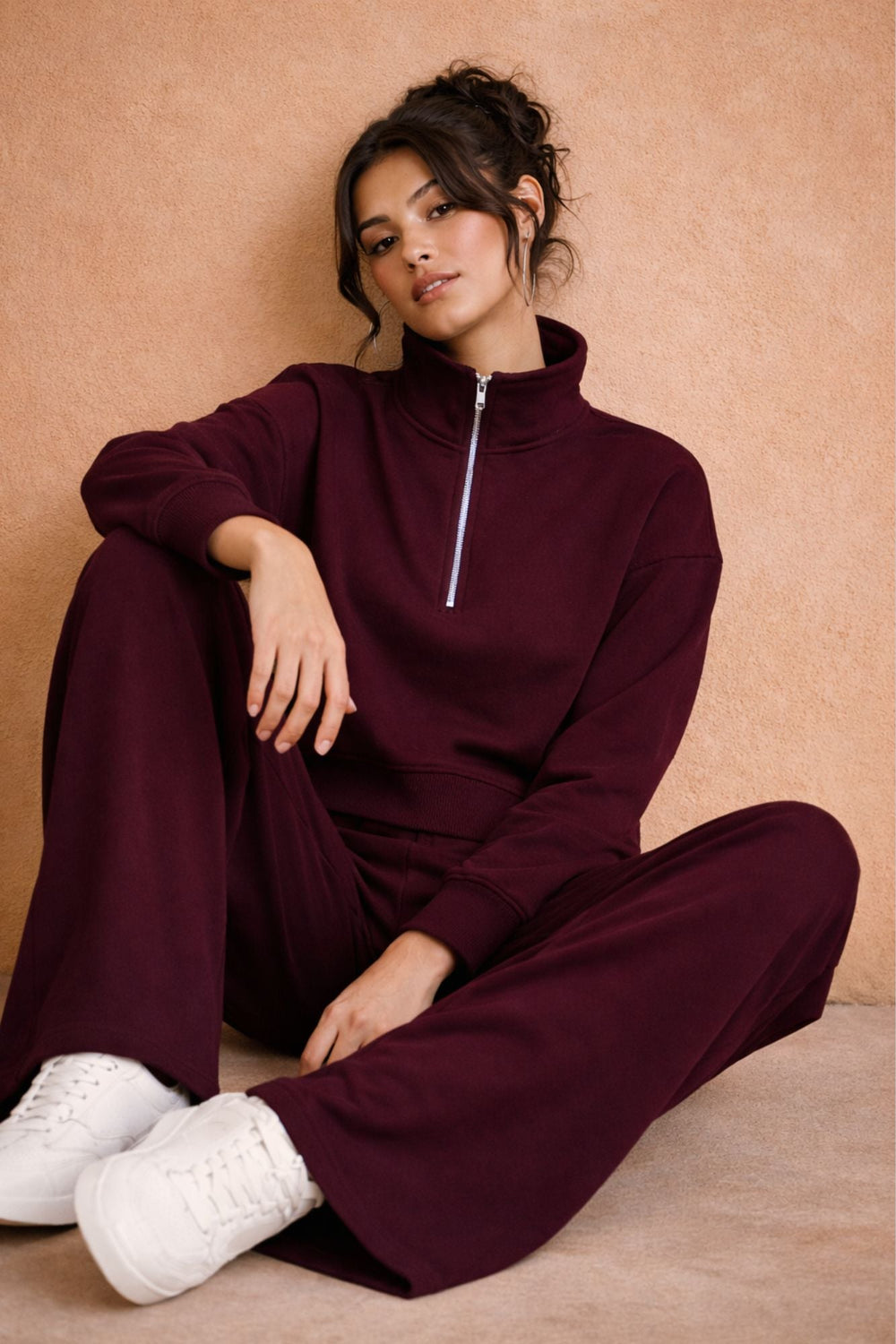 Supersoft Half Zip Sweatshirt Black Cherry - Born Nouli