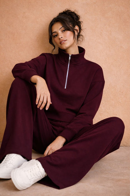 Supersoft Half Zip Sweatshirt Black Cherry - Born Nouli