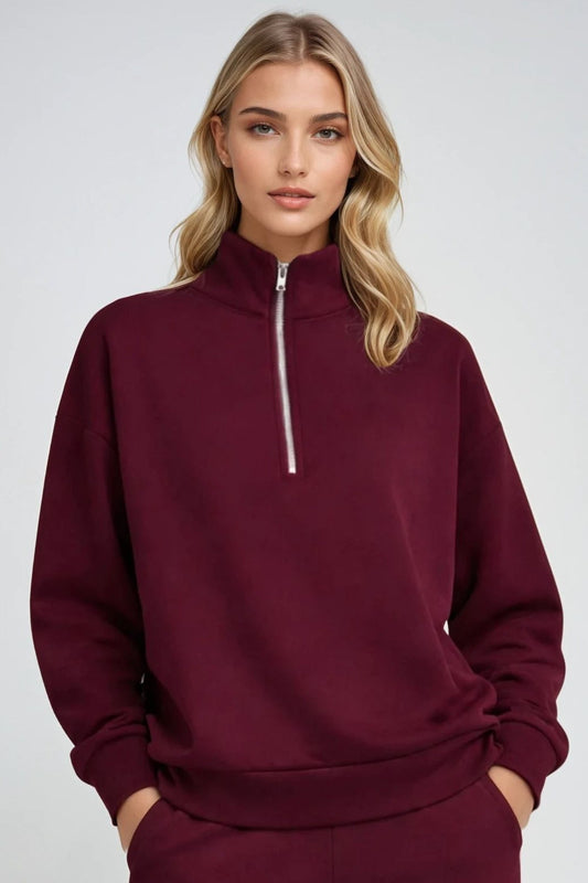 Supersoft Half Zip Sweatshirt Black Cherry - Born Nouli