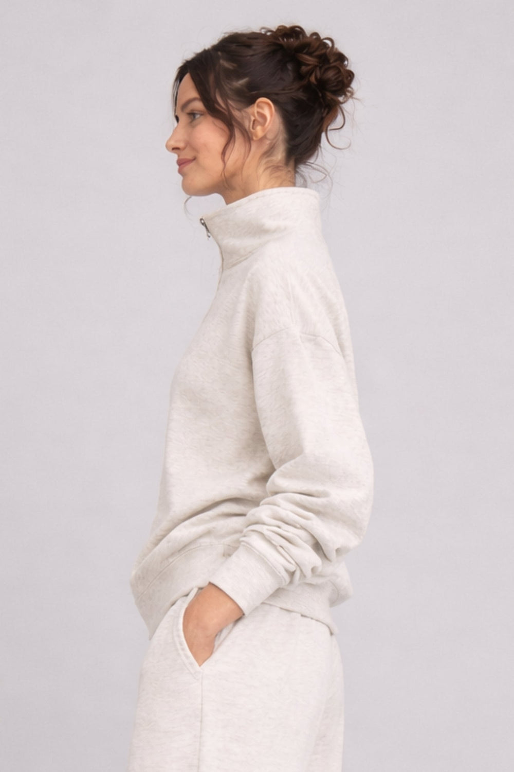 Supersoft Half Zip Sweatshirt Oat Marl - Born Nouli