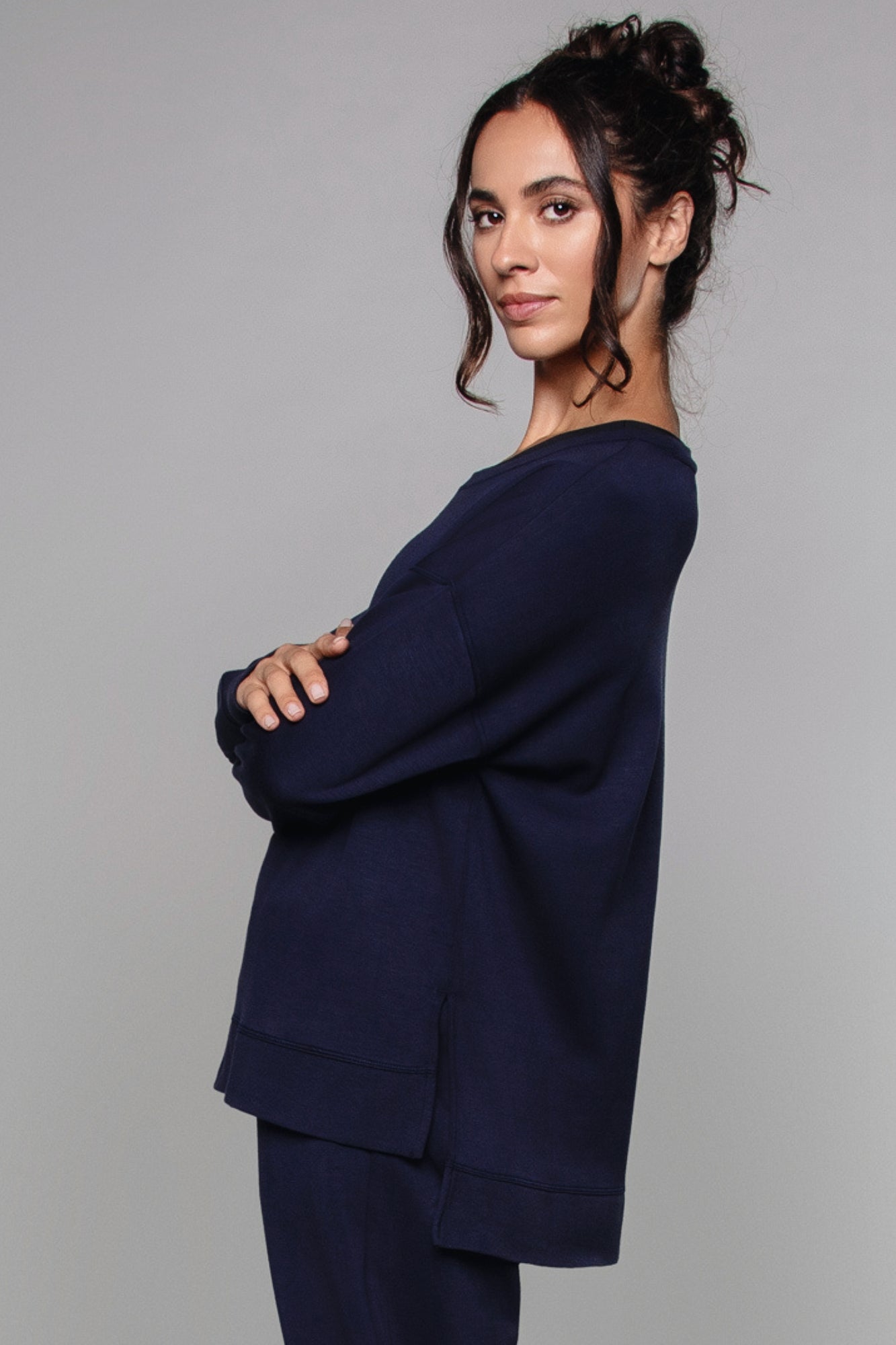 Navy longline sweatshirt sale