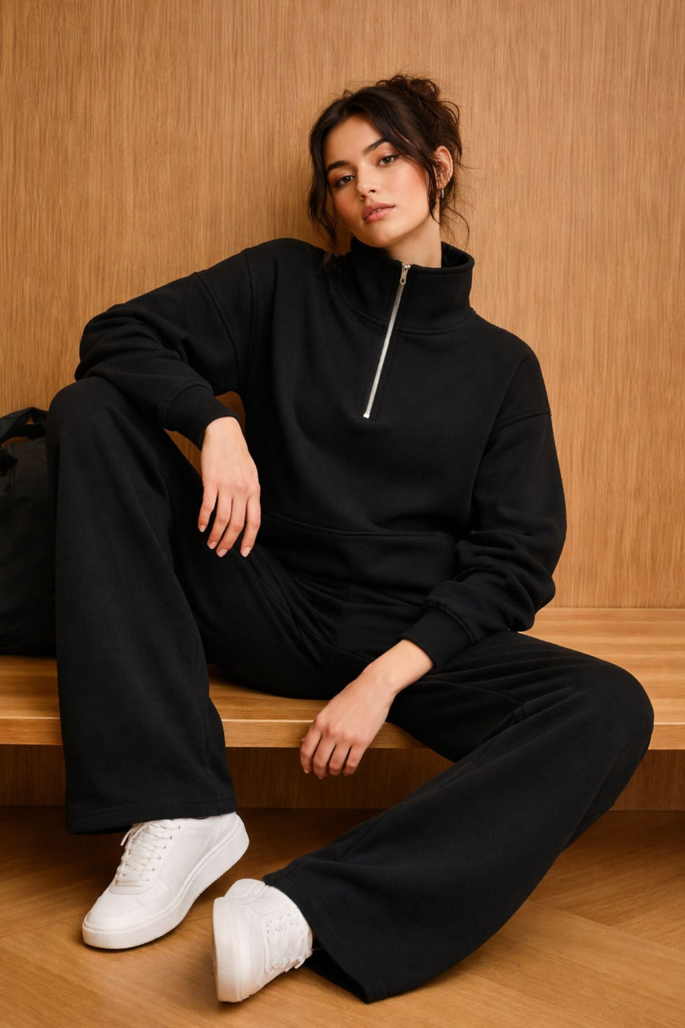 Supersoft Wide Leg Sweatpant Black - Born Nouli