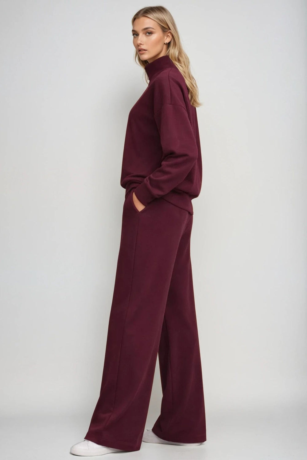 Supersoft Wide Leg Sweatpant Black Cherry - Born Nouli