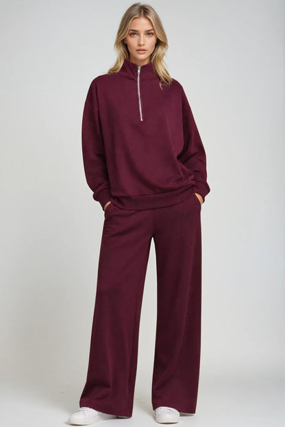 Supersoft Wide Leg Sweatpant Black Cherry - Born Nouli