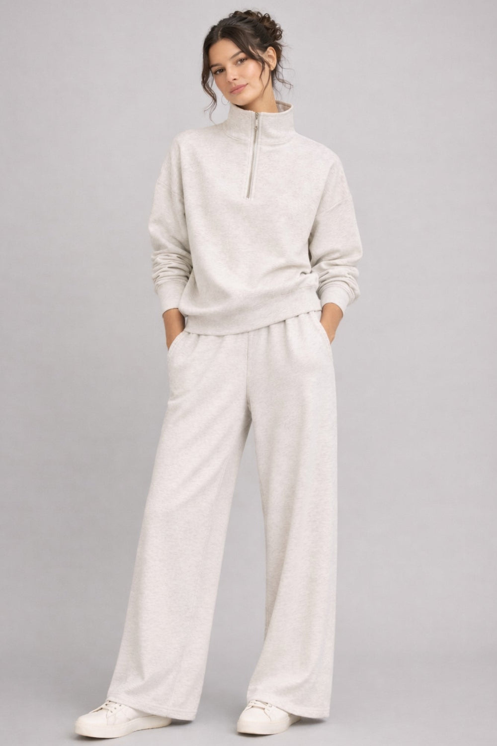 Supersoft Wide Leg Sweatpant Oat Marl - Born Nouli