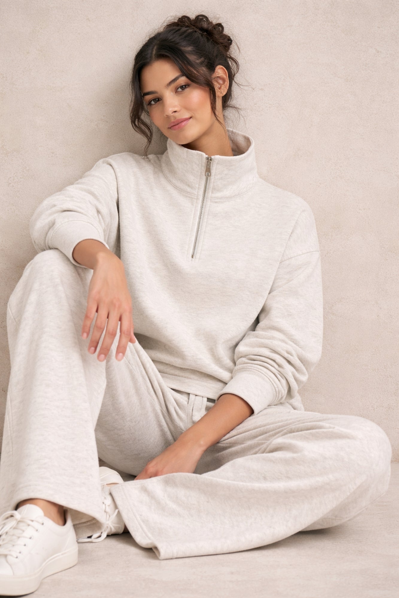 Supersoft Wide Leg Sweatpant Oat Marl - Born Nouli