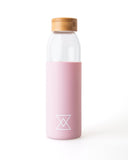 Glass Reusable Water Bottle with Pink Silicone Sleeve by Born Nouli