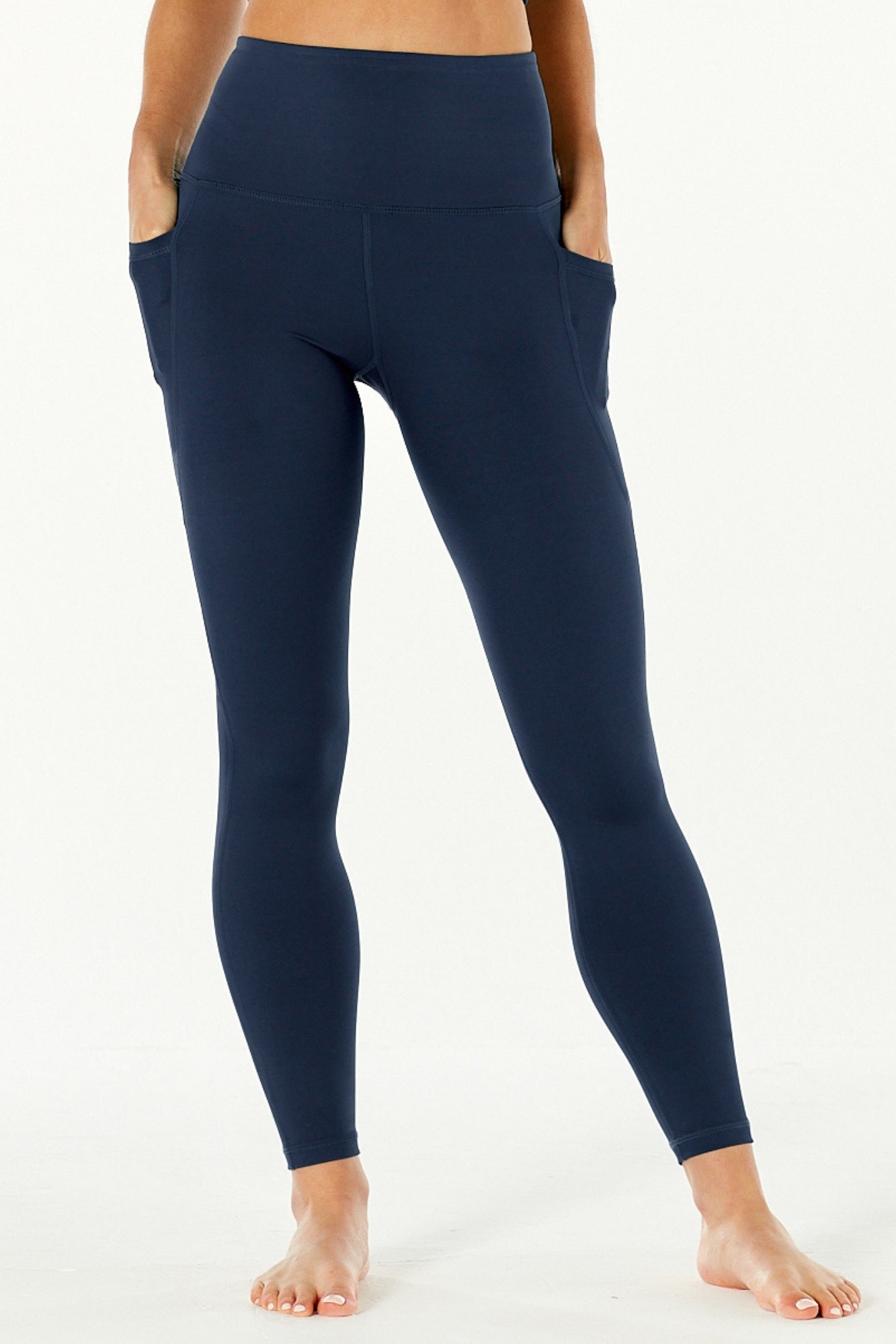 Solid Navy Premium Legging with Yoga Band - Women's One Size