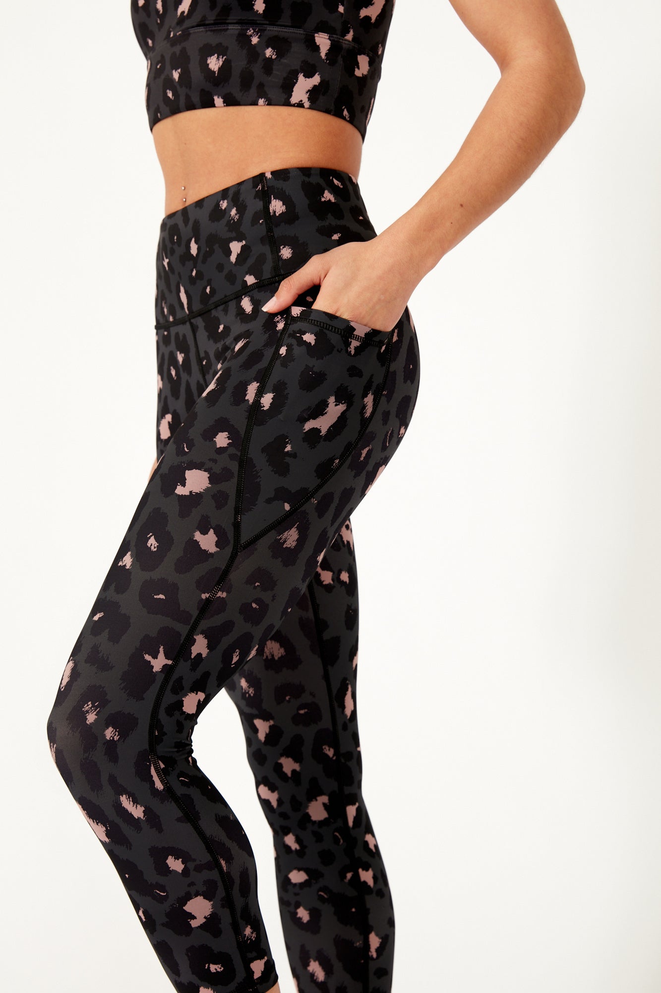 7/8 Length Blush Pink Leopard Print Leggings with Hidden Waistband