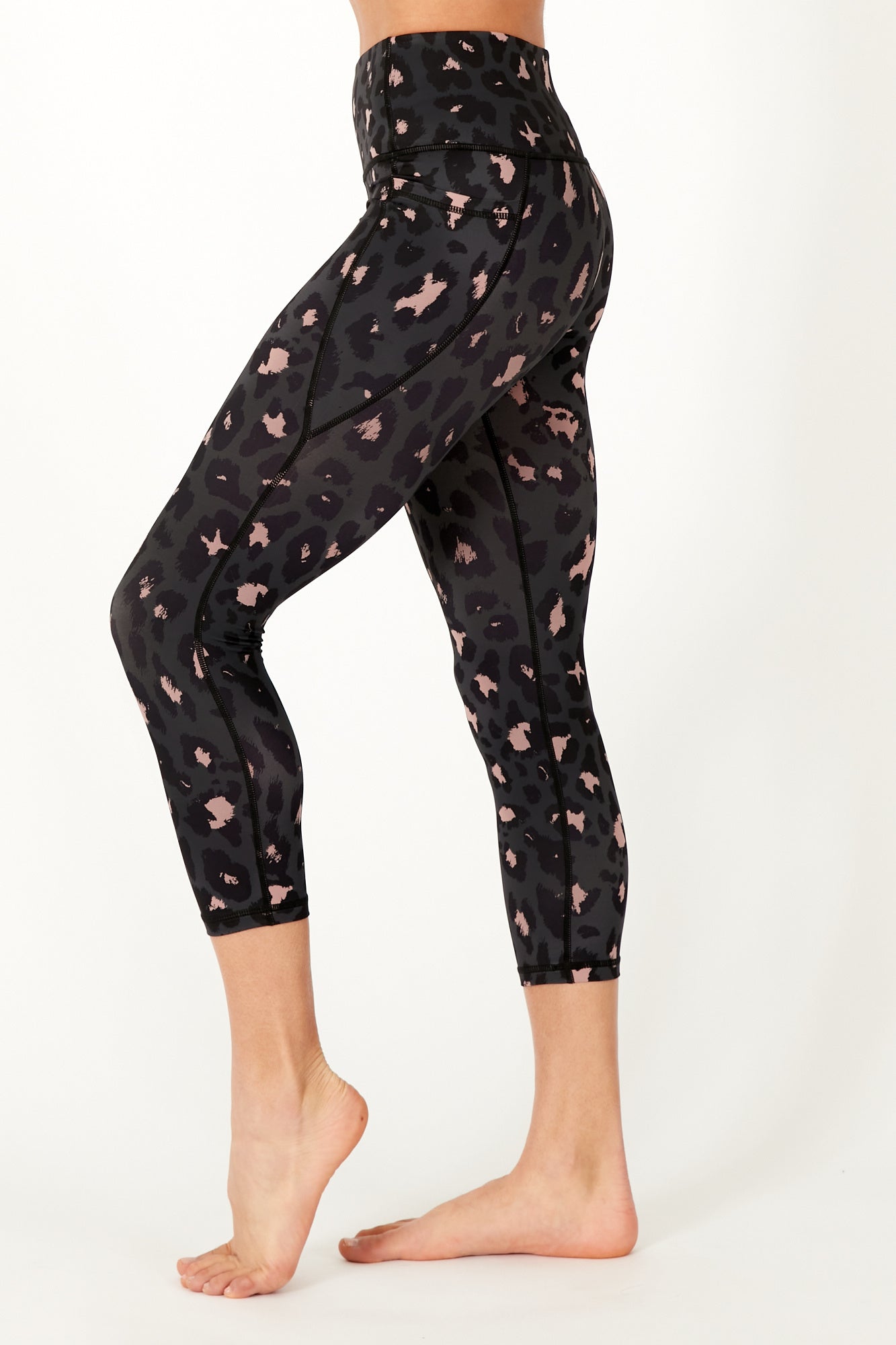 7/8 Length Blush Pink Leopard Print Leggings with Hidden Waistband