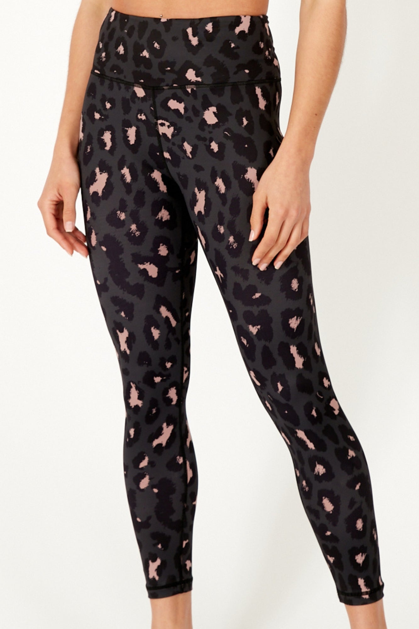 Sports leggings - Black with colourful pink leopard print