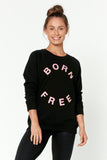Born Free Sweatshirt with Crew Neck in Black Organic Cotton by Born Nouli