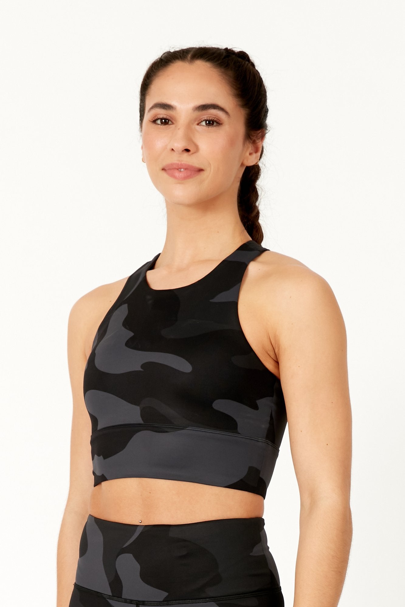 Black and Grey Camo Sports Bra with Medium Support by Born Nouli