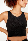 Moisture Wicking Black Leopard Crop Bra for the Gym by Born Nouli