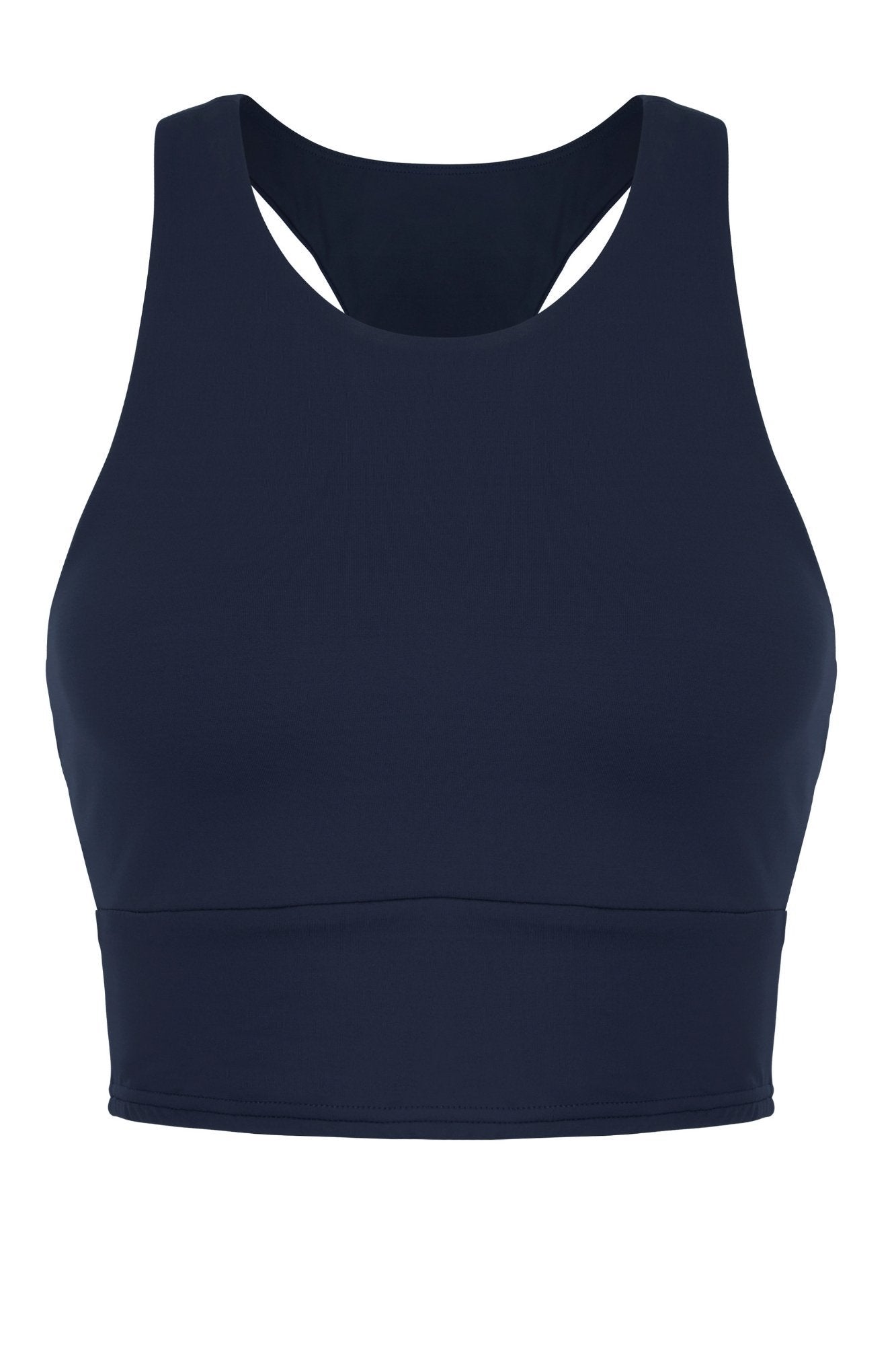 Longline Navy Crop Bra with Removable Padding and Full Coverage by Born Nouli